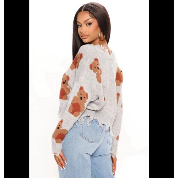 Just Polly Sweaters - Just Polly NY Teddy Bear Sweater Women's Medium V-Neck Fray Frilly Knit